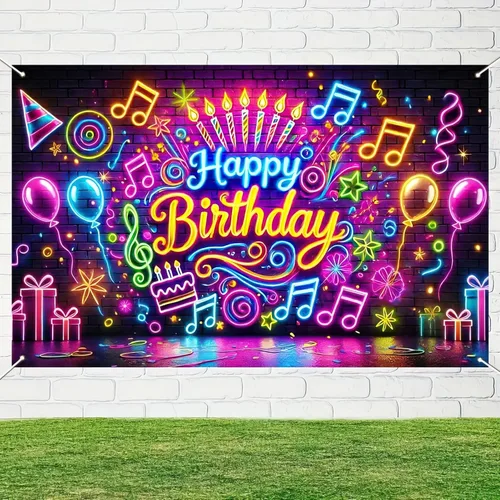 Miniatura 7 de BlissYard Pancarta de Neón de Feliz Cumpleaños que Brilla en la Oscuridad Pancarta de Feliz Cumpleaños que Brilla en la Oscuridad Telón de Fondo