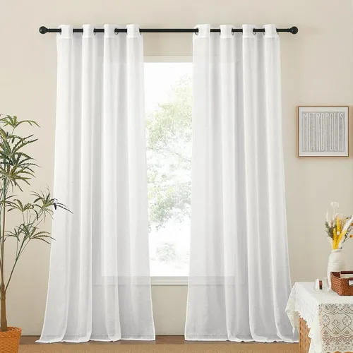 Miniatura 165 de NICETOWN Cortinas de lino traslúcidas con textura de lino de 84 pulgadas de largo, con ojales semitraslúcidos, tratamientos de ventana, privacidad
