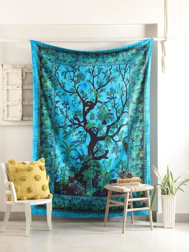 Miniatura 14 de Popular Handicrafts Tree Of Life - Tapiz psicodélico hippie de tamaño individual para colgar en la pared, diseño de maditación india, gitano, Azul