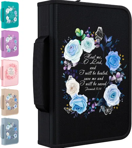 Miniatura 9 de DEHITE Funda para la Biblia para mujer, bolsas de transporte de la Biblia, tamaños medianos y grandes, ranuras para bolígrafos, tela de primera