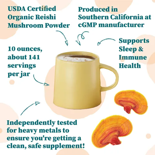 Miniatura 3 de Nature Restore Polvo de hongos Reishi orgánico certificado por USDA, 10 onzas, sin OMG, sin gluten, empaquetado en California, Ganoderma