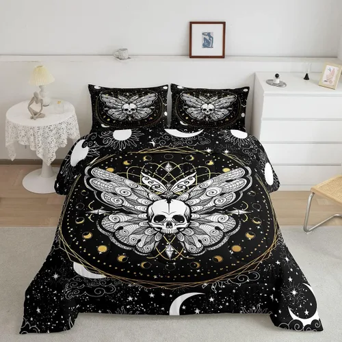 Miniatura 30 de Erosebridal Edredón de árbol de la vida, ropa de cama bohemia con diseño de mariposa y mariposa, edredón de fase lunar hippie, edredón acolchado