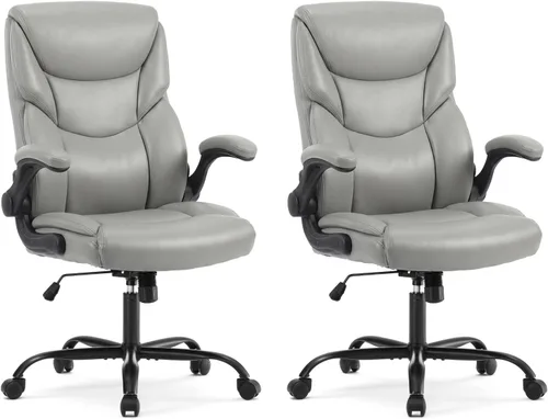 Miniatura 14 de DUMOS Silla de oficina de piel sintética, sillas de escritorio ergonómicas ejecutivas para computadora con reposabrazos abatibles ajustables, silla