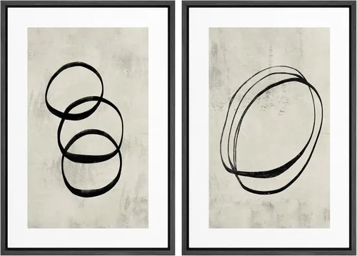 Miniatura 148 de SIGNWIN Lienzo enmarcado para pared, juego de arte de collage de ondas en espiral de mediados de siglo, formas abstractas, acogedor, neutro
