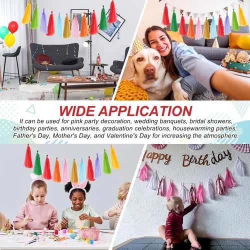Miniatura 6 de MECCANIXITY 20 guirnaldas de papel de seda con borlas para decoración de fiestas, día de San Valentín, cumpleaños para mujeres con cuerda y alambre
