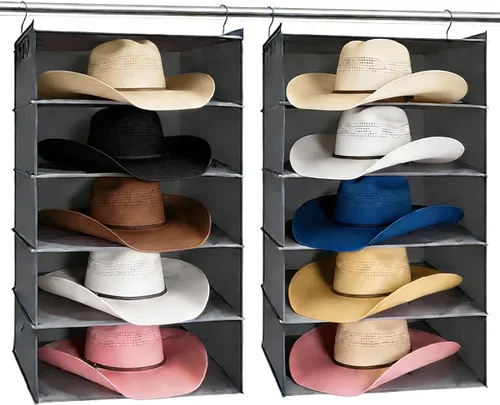 Miniatura 9 de LADYBRO Oxford Cloth Hat Rack for Closet, 10-Shelf Organizer for Fedora, Sunhat, Cowboy, Baseball Cap, 2 Separate 5-Shelf, Hanging for Storage or