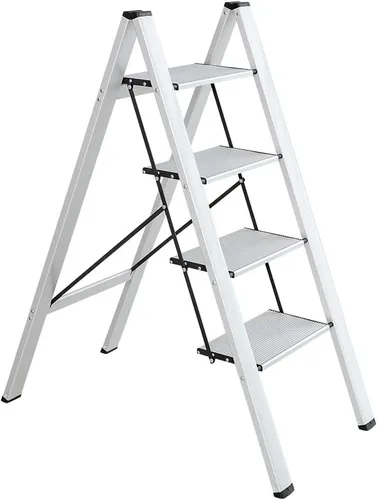 Hershii Escalera plegable de aluminio para el hogar, ahorro de espacio, estante de almacenamiento con pedal ancho para el hogar, cocina, oficina, 4