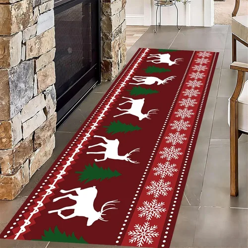 Miniatura 3 de Alfombra de pasillo de Navidad, 1.3 x 7 pies, alfombra de pasillo de renos con copos de nieve, color blanco, alfombra de pasillo estilo bohemio rojo