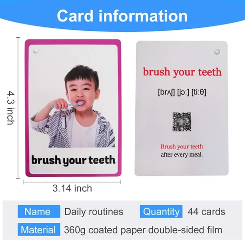 Miniatura 2 de 45 unids/set de rutinas diarias regalos para niños tarjetas flash inglés tarjeta de bolsillo educativo aprendizaje bebé juguetes para niños