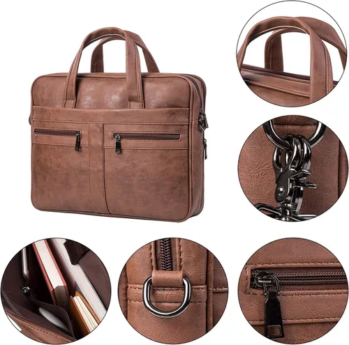 Miniatura 11 de seyfocnia Men's Leather Messenger Bag, Laptop Briefcase Business Satchel Computer