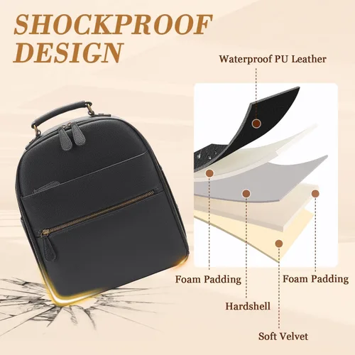 Miniatura 5 de Mochila para cámara pequeña, piel sintética clásica con compartimento para tableta de 11 pulgadas, bolsa de cámara profesional para fotógrafos