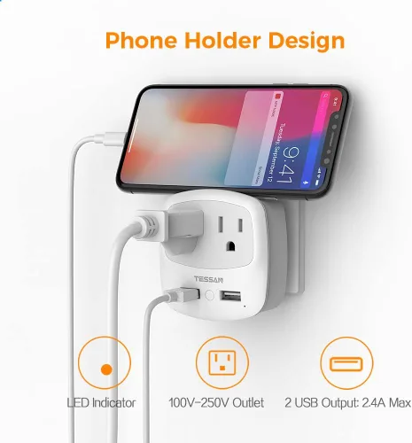 Miniatura 9 de Convertidor de adaptador de enchufe de viaje europeo, convertidor de enchufe de alimentación internacional TESSAN con 2 USB, adaptador de salida