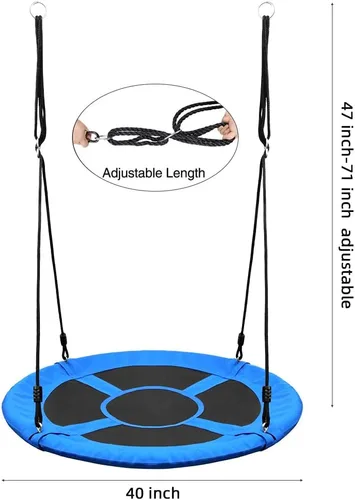 Miniatura 5 de Asiento de columpio de árbol de platillo para niños de 40 pulgadas al aire libre, columpio redondo para niños, columpio de platillo volador con Azul