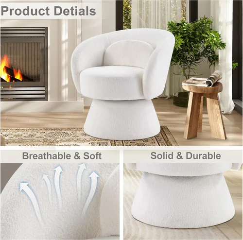 Miniatura 3 de IOMOR Silla giratoria de tocador con diseño de barril, silla moderna de mediados de siglo para sala de estar, dormitorio, espacios pequeños, silla