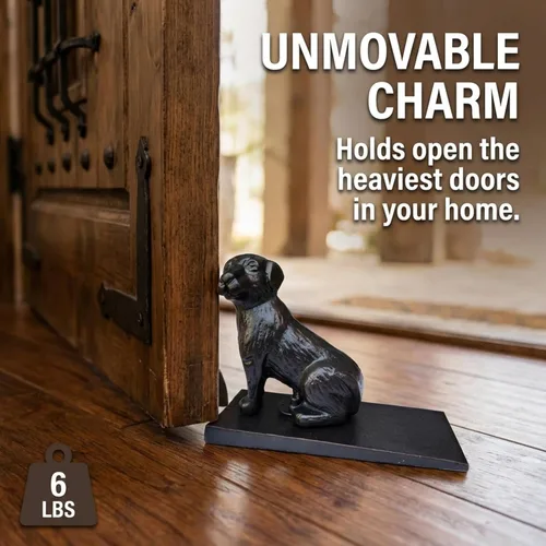 Miniatura 6 de LuLu Decor, Tope de puerta de perro de hierro fundido, topes de puerta de peso 6 libras (negro)