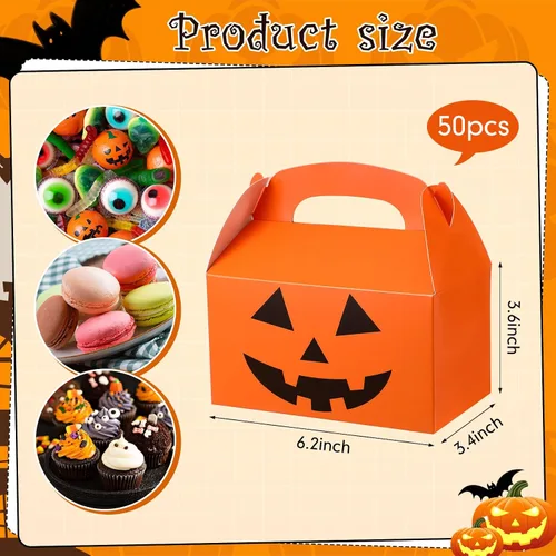 Miniatura 2 de Lincia 50 cajas de golosinas de Halloween, cajas de caramelos, cajas de cartón y calabaza, juego de cajas de regalo de vacaciones, bolsas a granel
