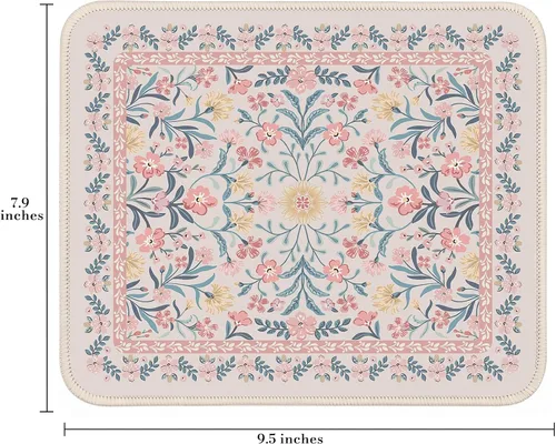Miniatura 2 de iCasso Alfombrilla de mouse estética pequeña con diseño floral, mini alfombrilla de mouse portátil rosa, antideslizante y cómoda, de tela para mouse