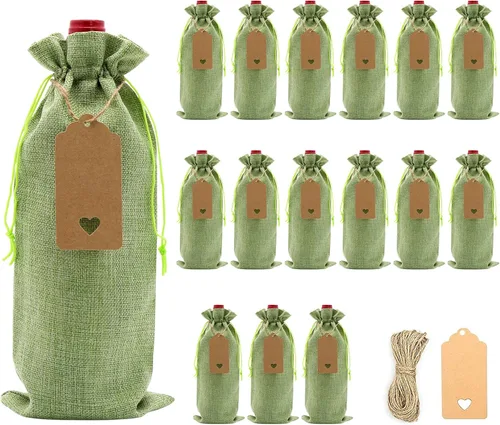 Miniatura 13 de DIWNELEM Paquete de 16 bolsas de regalo de yute de arpillera con cordón, perfectas para degustación de vinos, bodas, fiestas y viajes