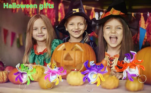 Miniatura 3 de Paquete de 20 llaveros divertidos y únicos de araña, diseño de arcoíris, juguetes para fiestas de Halloween, juguetes para niños, estudiantes