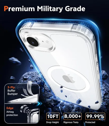 Miniatura 73 de FNTCASE Funda para iPhone 13 Pro-Max: Fundas magnéticas transparentes compatibles con Magsafe Slim anti amarillamiento protección contra caídas