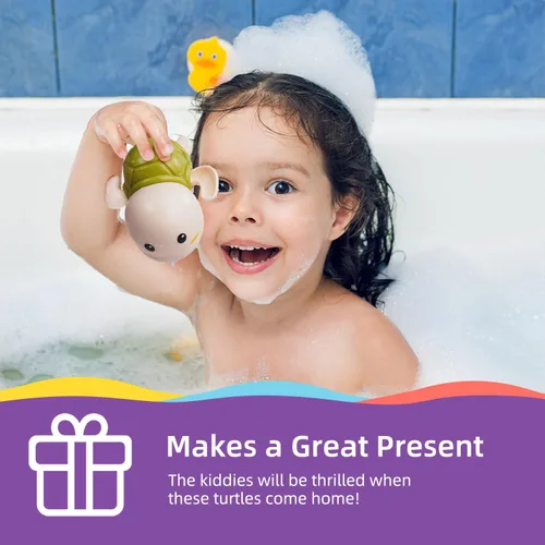 Miniatura 11 de LiKee Juguetes de baño, paquete de 3 con 3 colores, lindas tortugas de natación, juguetes de cuerda para bebés de 1 año en adelante, juguetes