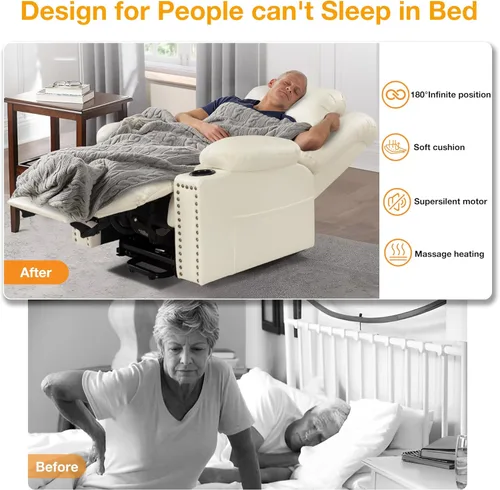 Miniatura 4 de Silla reclinable de elevación de gran potencia de triple motor para personas mayores con calor y masaje, sillas de elevación reclinables