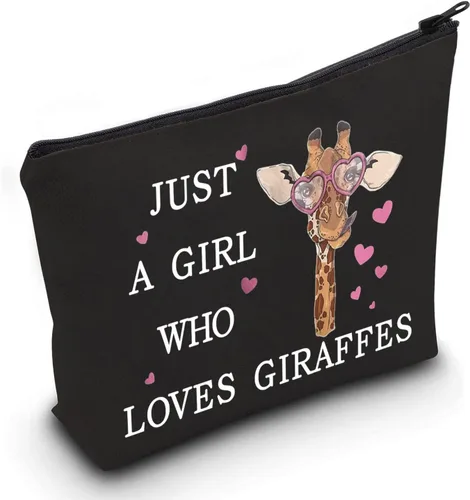 LEVLO Divertida bolsa de cosméticos – Regalo para amantes de los animales – Just A Girl Who Loves Giraffes Makeup Zipper Bag Bag Loves Giraffe Ama a