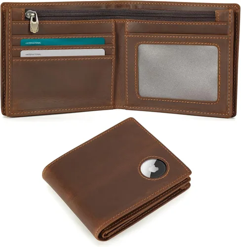 Miniatura 14 de Polare - Cartera plegable de piel de caballo loco natural para hombre, con bloqueo RFID