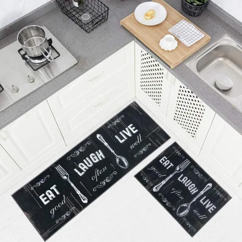 Miniatura 2 de Juego de 2 alfombras de cocina de 17 x 48 pulgadas + 17 x 24 pulgadas, tapetes antideslizantes lavables para suelo de cocina, 2 tapetes cómodos