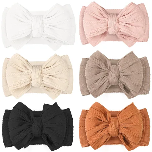 Miniatura 13 de CÉLLOT 6 piezas de diademas con moño para bebé, diademas de nylon, accesorios para el pelo con moño para bebé niña, esenciales para recién nacidos