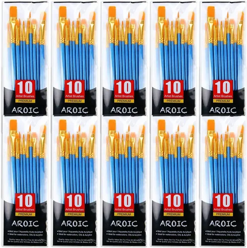Miniatura 9 de AROIC Juego de pinceles de pintura, 30 paquetes/300 piezas, cabezal de cepillo de nailon, adecuado para óleo y acuarela, juego perfecto de pintura