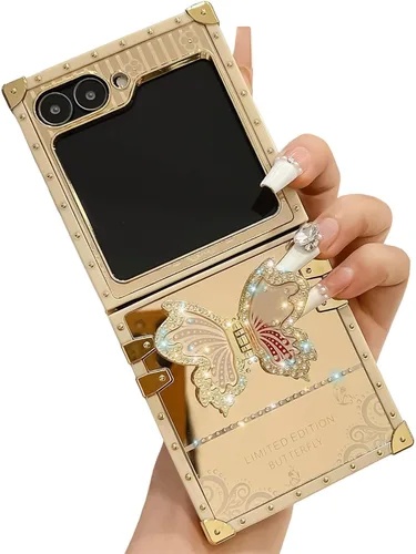 Miniatura 35 de Bonita funda compatible con Samsung Galaxy S22 Ultra, soporte plegable de lujo con diseño de mariposa brillante para mujeres y niñas, funda Blanco