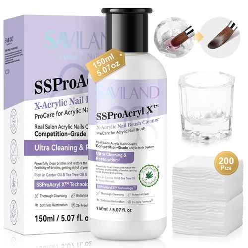 Miniatura 7 de SAVILAND Limpiador de brochas acrílicas: Líquido de limpieza profunda y acondicionador de 3 minutos con plato Dappen, limpiador de pinceles de uñas
