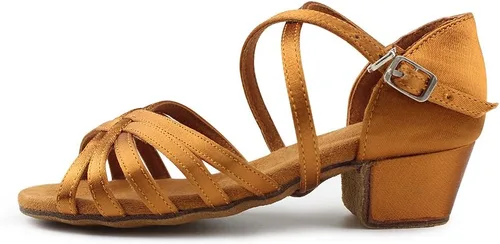 Miniatura 3 de MSMAX Zapatos de baile latino para niñas, sandalias de baile de salsa de tacón bajo para mujer