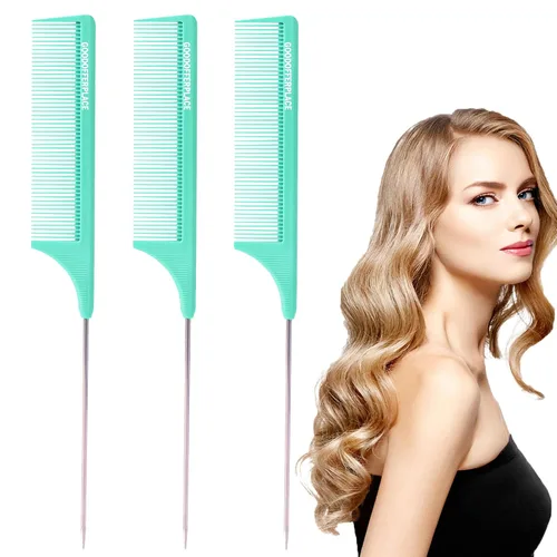 Miniatura 11 de 4 peines de cola de rata, peines de cola de rata, peine de dientes finos con púa de metal para cabello rizado, peines desenredantes para mujeres