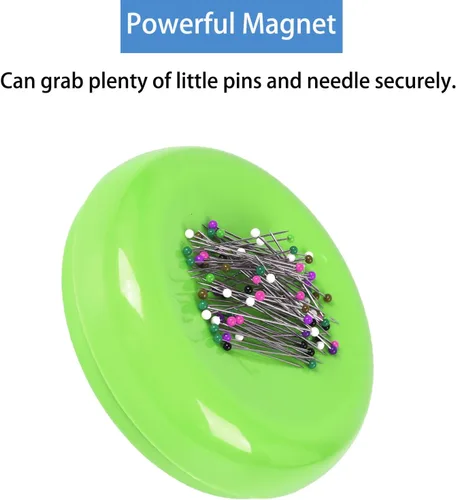 Miniatura 3 de Hilltian - Cojín magnético con 100 alfileres de cabeza de plástico, soporte magnético para alfileres para costura y acolchado (Verde)