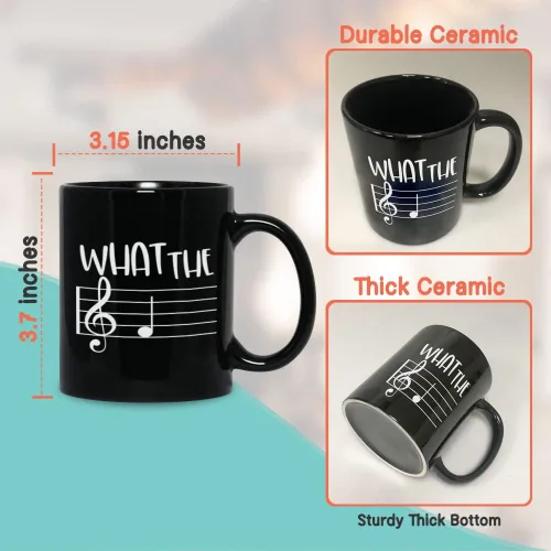 Miniatura 4 de Taza de café musical de 11 onzas, con texto en inglés "What The F Funny Note Sayings", regalo único para profesores musicales, amantes de la música