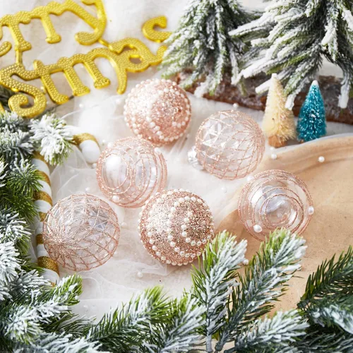 Miniatura 4 de 12 unidades de esferas de Navidad de adorno en oro rosa, irrompibles, de plástico transparente, grandes, decoración para árbol de Navidad, delicados
