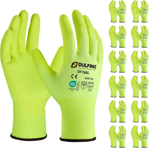 Miniatura 13 de DULFINE Safety Work Gloves for Men & Women, MicroFoam Nitrile Coated Nylon Black Grip for General Purpose, 3/6/12/36 Pairs Gris