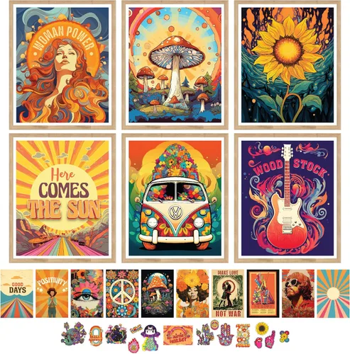 97 Decor Decoración de habitación hippie para dormitorio, decoración retro hippy, decoración de pared hippie, pósteres hippy, póster de decoración