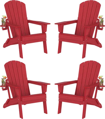 Miniatura 15 de Plawdlik Adirondack Juego de 2 sillas plegables, probadas por SGS, textura de madera con portavasos, polietileno de alta densidad resistente a todo