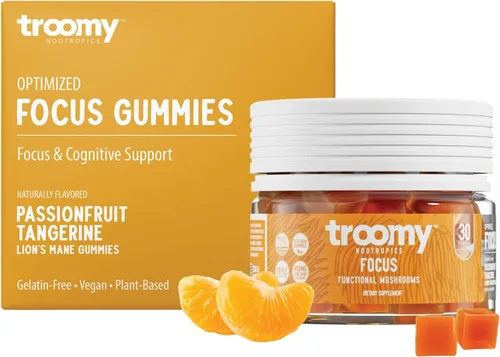 Tspacious - Gomitas de melena de león enfocadas, 30 unidades, sabor natural a mandarina y maracuyá, sin gelatina, sin gluten, vegetarianas