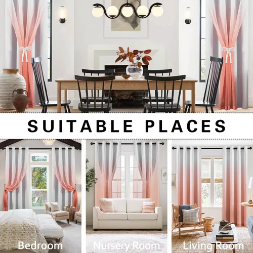 Miniatura 4 de naturetalk Cortinas opacas para oscurecer la habitación con degradado traslúcido, juego de 2 paneles de cortina – Parte superior con ojales