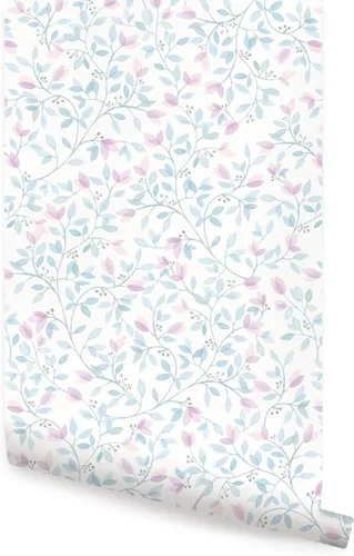 Miniatura 5 de Simple Shapes Floral Vines - Papel tapiz de acuarela para despegar y pegar (una sola hoja, 2 x 9 pies, gris coral)