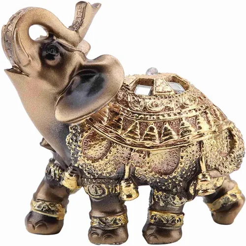 Miniatura 3 de Estatua de elefante de Feng Shui, figura de resina dorada de 4.5 pulgadas para decoración de oficina en casa, buena suerte, protección de riqueza