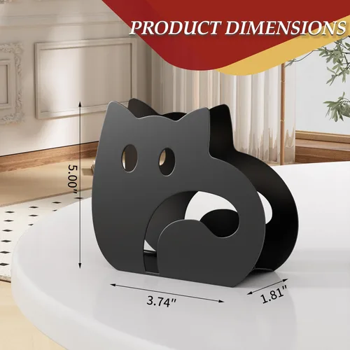 Miniatura 2 de Servilletero de gato autoajustable para mesa, moderno dispensador de servilletas de metal para cocina, comedor, servilleteros con material Negro