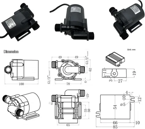 Miniatura 3 de SHYSKY DC55F-24160A 24VDC Pequeña Bomba de agua sin escobillas de eficiencia energética 80W 52.5 ft 52ft Lift 475GPH Bajo nivel de ruido