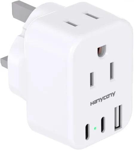 Miniatura 15 de Adaptador de enchufe de viaje europeo USB C, adaptador de enchufe internacional HANYCONY de EE. UU. a Europa, enchufe de 2 tomas, 3 puertos USB