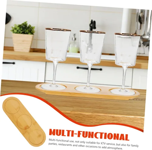 Miniatura 7 de Bandeja de madera de 3 ranuras para vino y cerveza, soporte para bebidas de bambú, diseño antideslizante para fiestas y barras de KTV