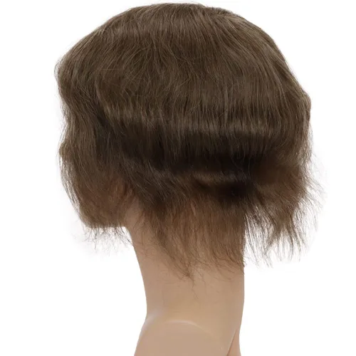 Miniatura 4 de Toupee para hombres sistemas de reemplazo de cabello humano real europeo para hombres, postizos finos, centro de encaje, piel más gruesa, pieza